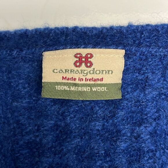 Carraigdonn Made in Ireland Blue Fit Flare Cable Knit Merino Wool Cardigan-Small - Picture 12 of 13